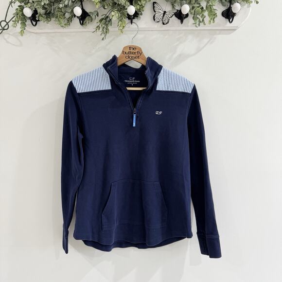Vineyard Vines Women's Navy 1/4 Zip Pullover Blue Striped Small 5-5007 - Picture 1 of 3